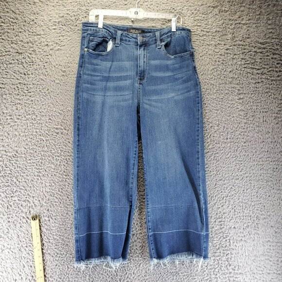 Judy Blue Womens Jeans 15/32 Blue Wide Leg Crop Frayed Hem Stretch Denim - Picture 1 of 13